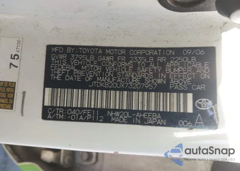 2007 Toyota Prius z USA, uszkodzony, nr VIN JTDKB20UX73207957